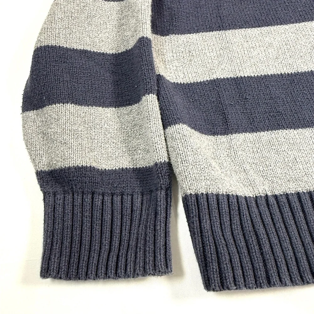 OSHKOSH Boys Quarter Zip Sweater‎ Size 8 Blue Gray Striped Preppy Classic